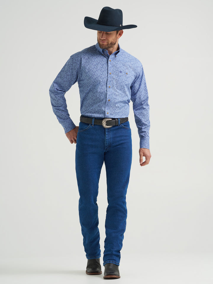 Wrangler Men's Slate Blue Relaxed Fit Button Down Shirt