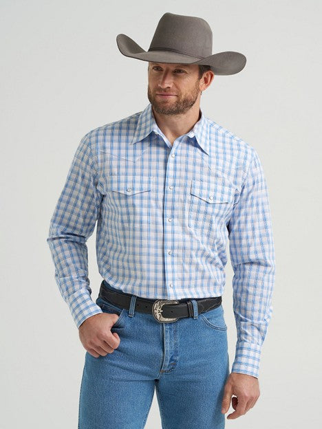 Wrangler Men's True Blue Plaid Snap Down Western Shirt