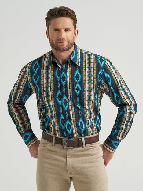 Wrangler Men's Turquoise Belt Checotah Snap Down Shirt
