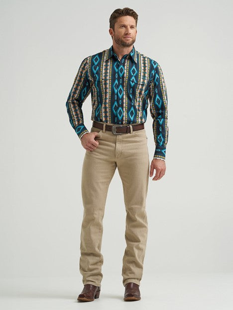 Wrangler Men's Turquoise Belt Checotah Snap Down Shirt