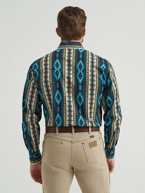 Wrangler Men's Turquoise Belt Checotah Snap Down Shirt