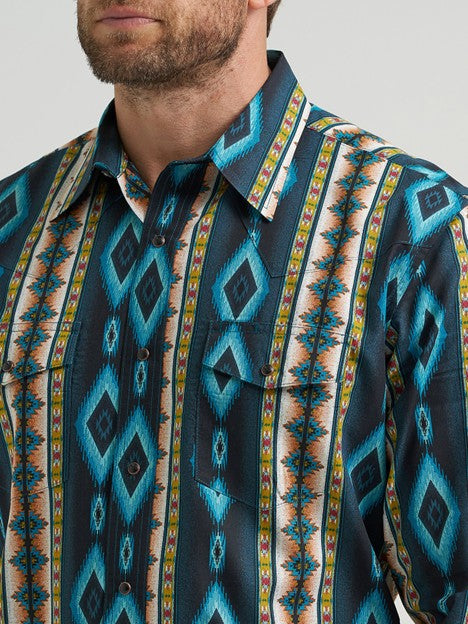 Wrangler Men's Turquoise Belt Checotah Snap Down Shirt