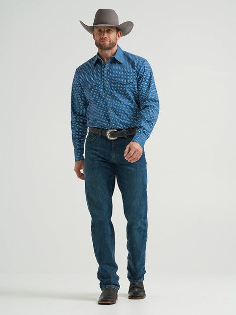 Wrangler Men's Blue Mixed Print 20X Competition Two Pocket Snap Shirt