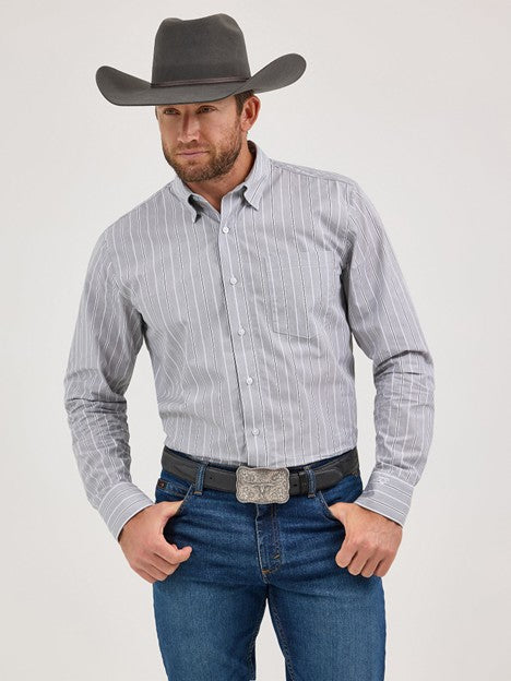 Wrangler Men's Charcoal Stripe Cody Johnson One Pocket Button Down Shirt