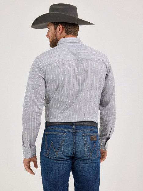 Wrangler Men's Charcoal Stripe Cody Johnson One Pocket Button Down Shirt