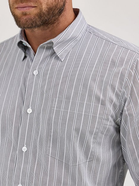 Wrangler Men's Charcoal Stripe Cody Johnson One Pocket Button Down Shirt