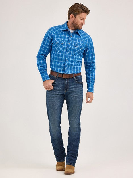 Wrangler Men's Truly Blue Retro Sawtooth Pocket Snap Shirt