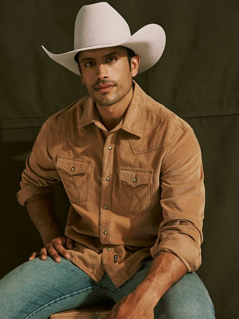 Wrangler Men's Sandy Brown Retro Corduroy Snap Shirt