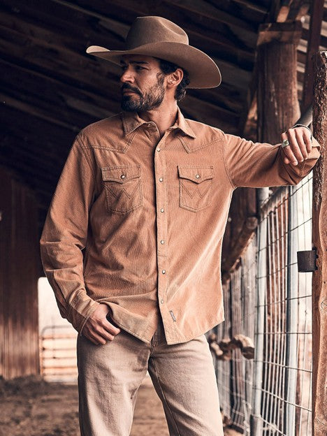 Wrangler Men's Sandy Brown Retro Corduroy Snap Shirt