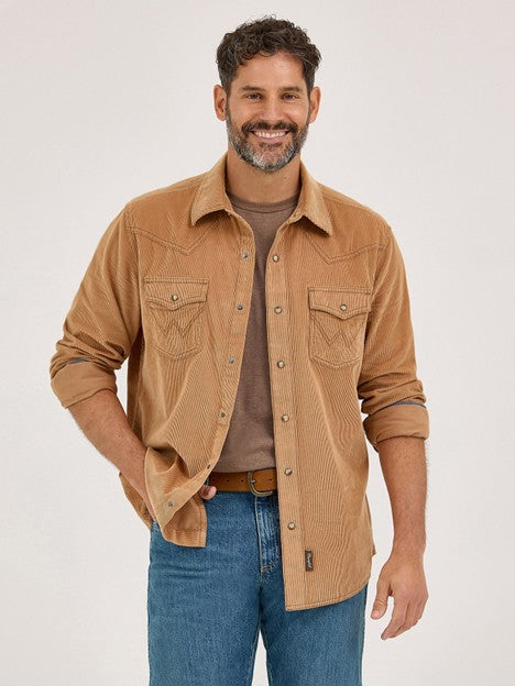 Wrangler Men's Sandy Brown Retro Corduroy Snap Shirt