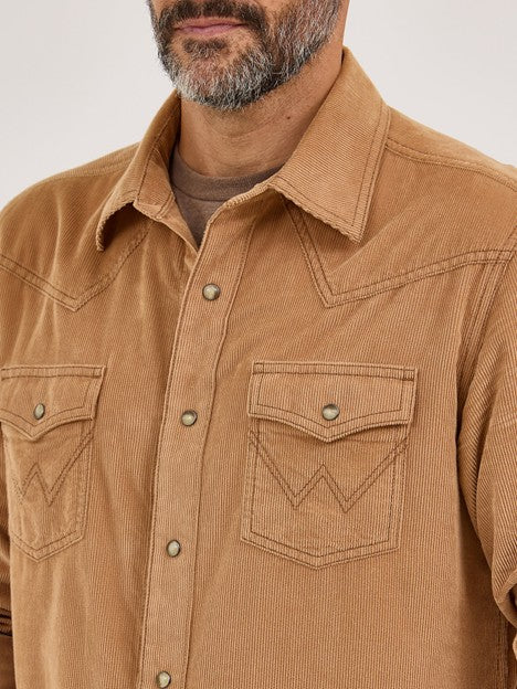 Wrangler Men's Sandy Brown Retro Corduroy Snap Shirt