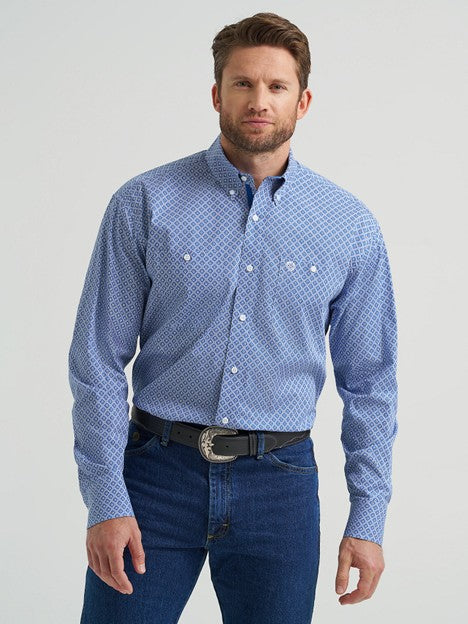 Wrangler Men's Sky Blue Diamonds George Strait Button Down Shirt