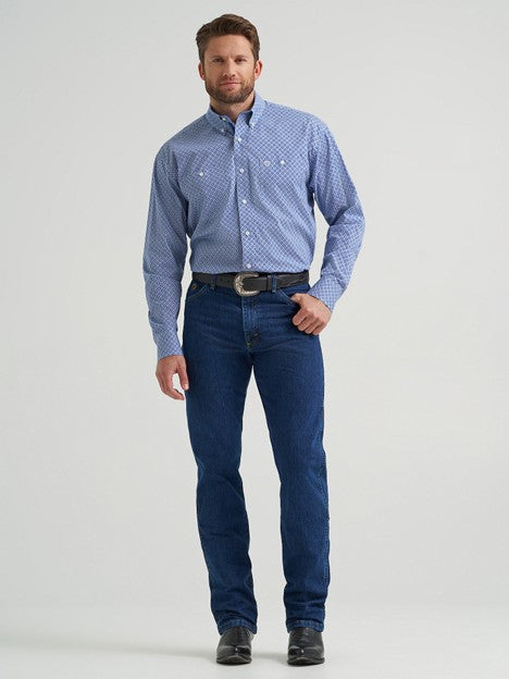 Wrangler Men's Sky Blue Diamonds George Strait Button Down Shirt