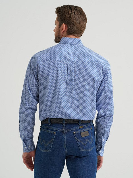 Wrangler Men's Sky Blue Diamonds George Strait Button Down Shirt