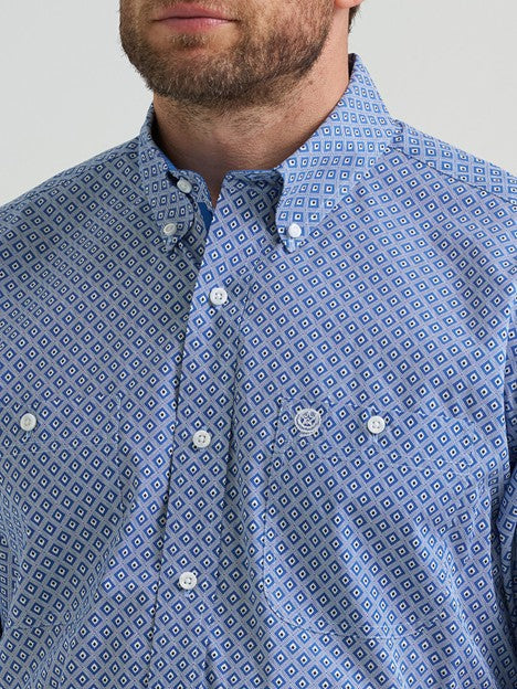 Wrangler Men's Sky Blue Diamonds George Strait Button Down Shirt