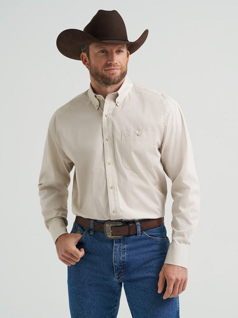 Wrangler Men's Pale Stone George Strait One Pocket Button Down Shirt