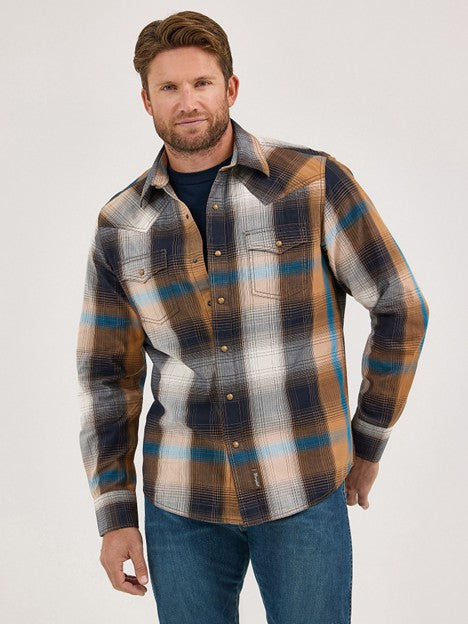 Wrangler Men's Bold Brown Retro Western Plaid Snap Shirt