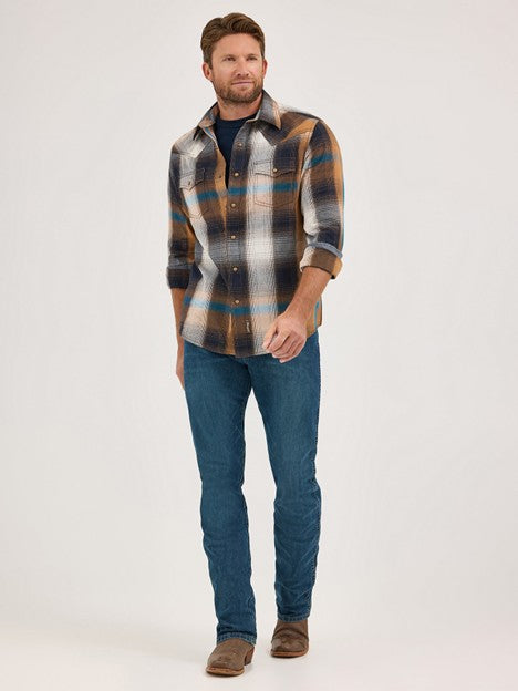 Wrangler Men's Bold Brown Retro Western Plaid Snap Shirt