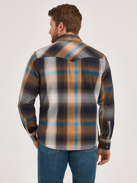 Wrangler Men's Bold Brown Retro Western Plaid Snap Shirt