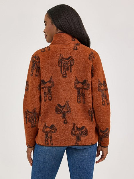 Wrangler Women's Horse Brown Quarter Zip Sherpa Pullover