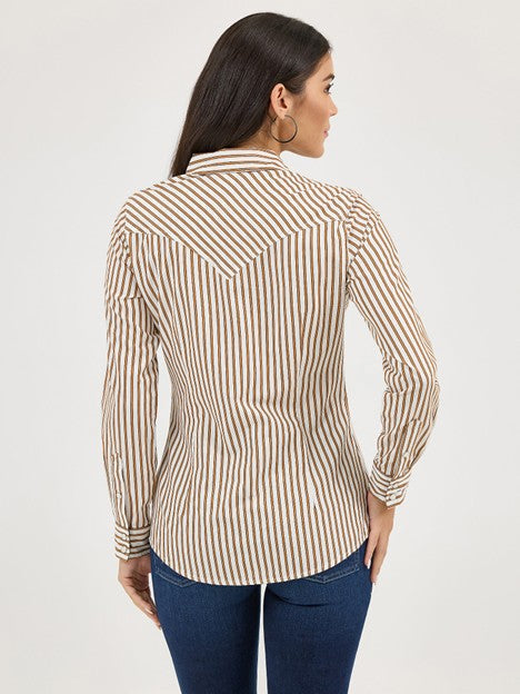 Wrangler Women's Tan Stripe Western Snap Shirt