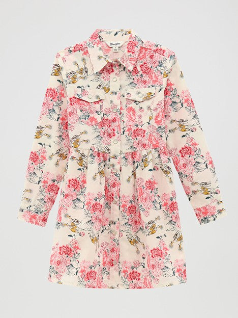 Wrangler Girl's Floral White Western Snap Dress