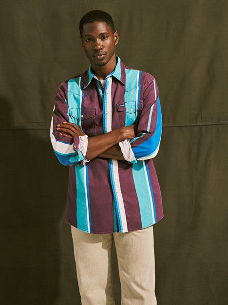 Wrangler Men's Aubergine Teal Vintage Brushpopper Snap Work Shirt - West 20 Saddle Co.