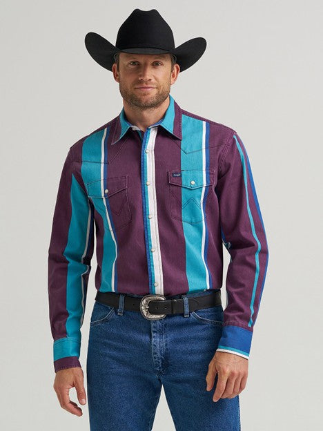 Wrangler Men's Aubergine Teal Vintage Brushpopper Snap Work Shirt - West 20 Saddle Co.