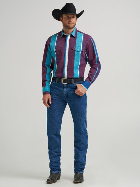 Wrangler Men's Aubergine Teal Vintage Brushpopper Snap Work Shirt - West 20 Saddle Co.
