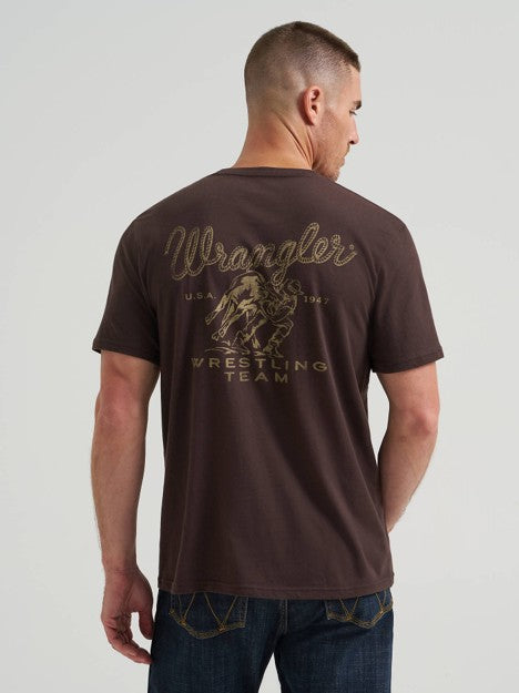 Wrangler Men's Black Coffee Rodeo Wrestling Team Graphic Tee