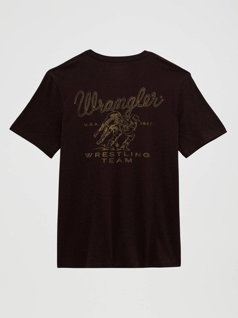 Wrangler Men's Black Coffee Rodeo Wrestling Team Graphic Tee