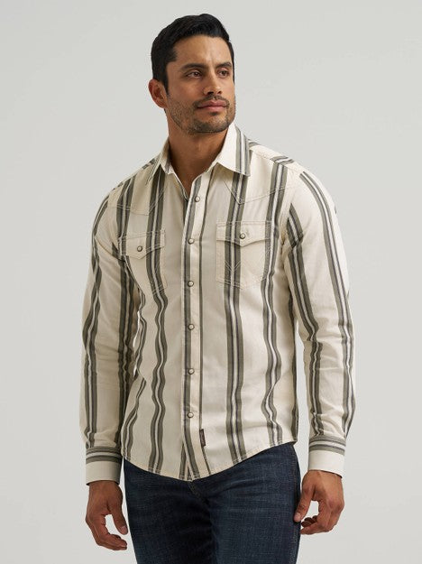 Wrangler Men's Olivine Retro Stripe Western Snap Shirt