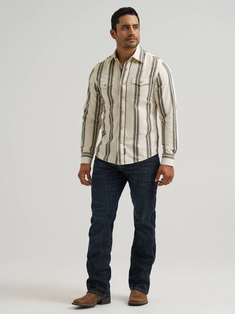 Wrangler Men's Olivine Retro Stripe Western Snap Shirt