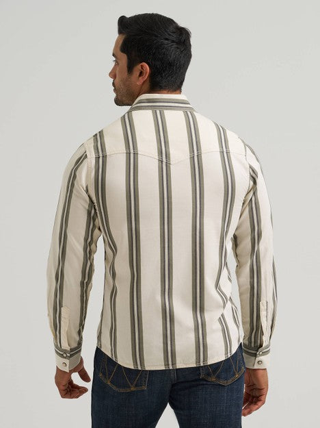 Wrangler Men's Olivine Retro Stripe Western Snap Shirt