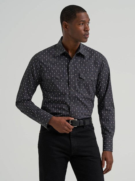 Wrangler Men's Obsidian Chain Retro Sawtooth Snap Pocket Western Shirt