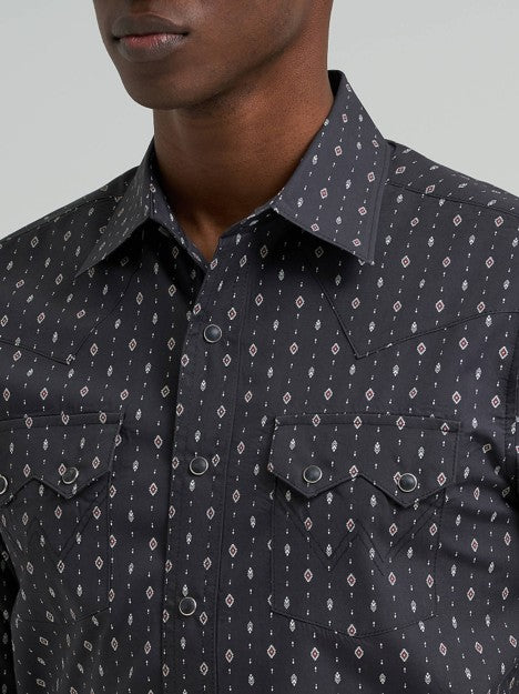 Wrangler Men's Obsidian Chain Retro Sawtooth Snap Pocket Western Shirt