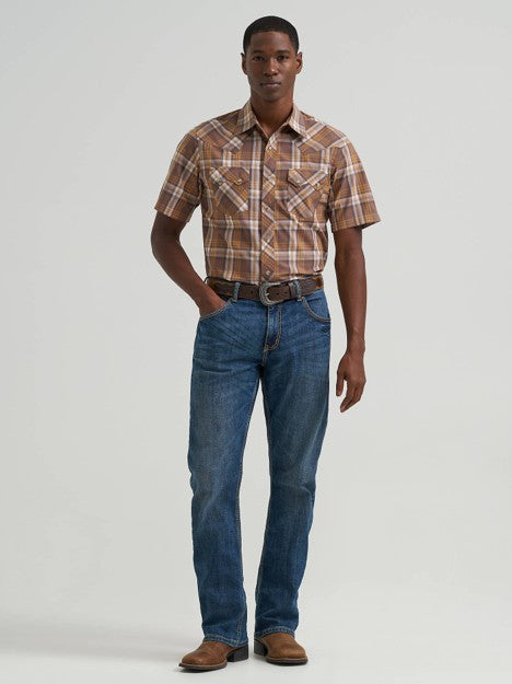 Wrangler Men's Maple Brown Retro Sawtooth Pocket Short Sleeve Western Shirt