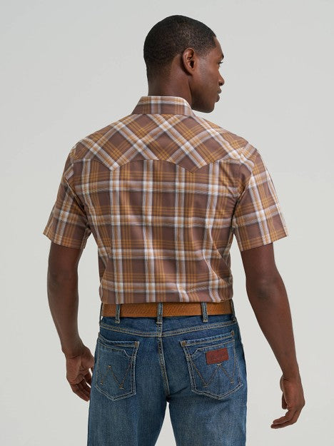 Wrangler Men's Maple Brown Retro Sawtooth Pocket Short Sleeve Western Shirt