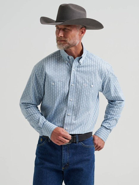 Wrangler Men's Posy Striped George Strait Two Pocket Button Down Shirt