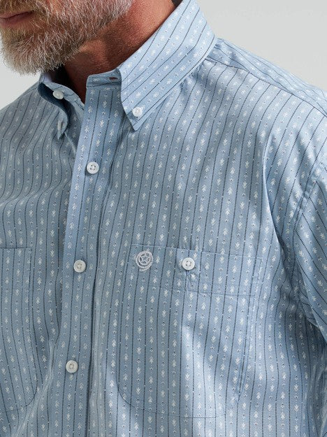 Wrangler Men's Posy Striped George Strait Two Pocket Button Down Shirt