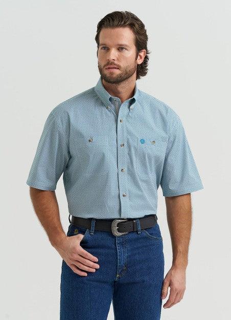 Wrangler Men's Electric Teal George Strait Two Pocket Short Sleeve Button Down Shirt
