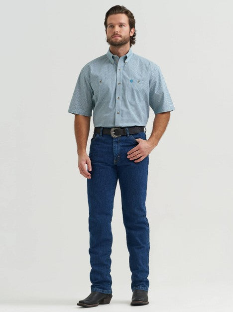 Wrangler Men's Electric Teal George Strait Two Pocket Short Sleeve Button Down Shirt