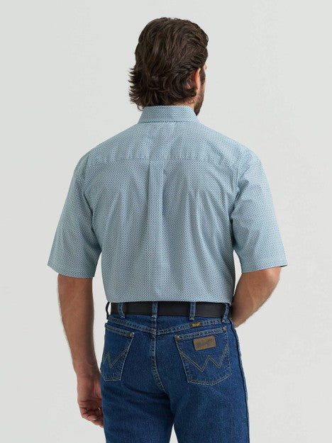 Wrangler Men's Electric Teal George Strait Two Pocket Short Sleeve Button Down Shirt