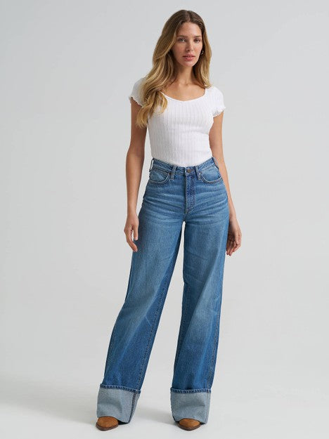 Wrangler Women's Milena Retro Bailey High Rise Wide Leg Cuffed Jean