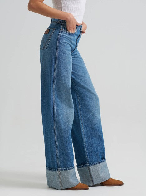 Wrangler Women's Milena Retro Bailey High Rise Wide Leg Cuffed Jean