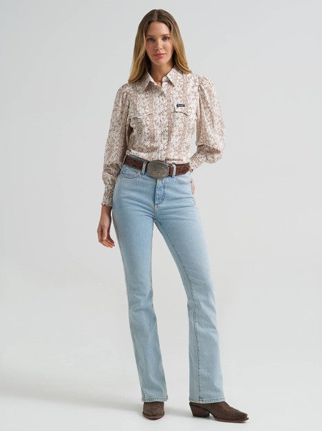 Wrangler Women's White Smock Sleeved Western Snap Blouse