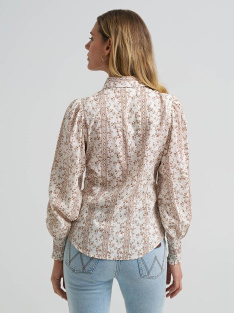 Wrangler Women's White Smock Sleeved Western Snap Blouse