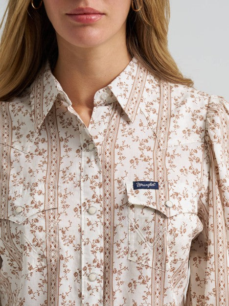Wrangler Women's White Smock Sleeved Western Snap Blouse