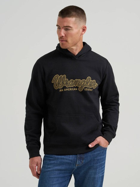 Wrangler Men's Black Legacy Script Graphic Pullover Hoodie