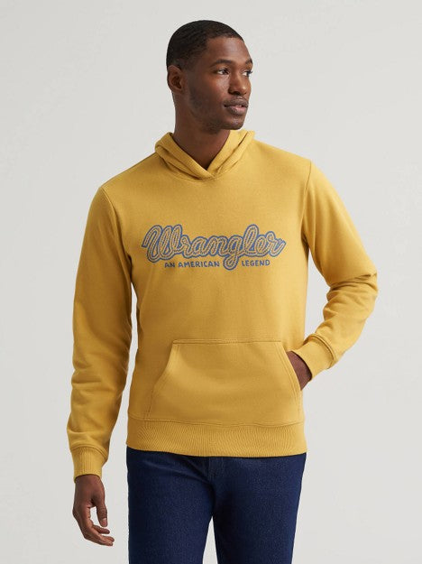 Wrangler Men's Pale Gold Legacy Script Graphic Pullover Hoodie